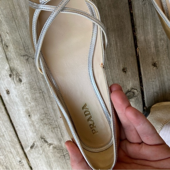 Prada Gold/Silver Leather Toe Pointed Toe Ballet Flats Size 6 - Picture 14 of 14